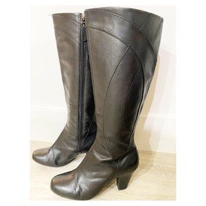 Clarks Womens Knee High Heeled Boots Size 6.5 Black Leather